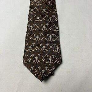 Wembley Silk Golf Novelty Tie Brown Trophy Golf Clubs Pattern Necktie‎ Fathers